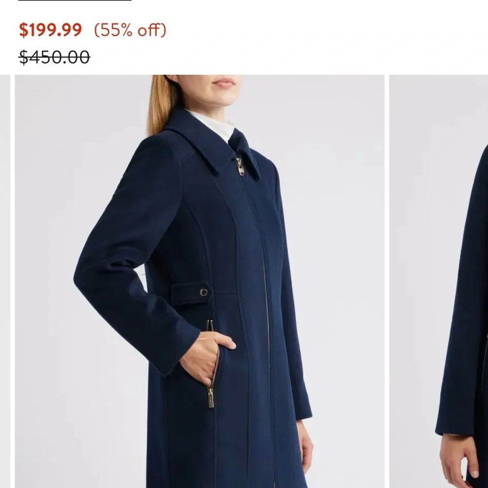 Michael Kors Dark Navy Trench Coat with Gold Zipper - Picture 3 of 10